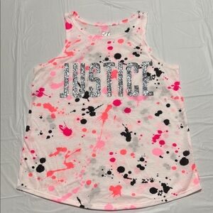 Justice Neon Splatter Tank with Glitter Logo size 10